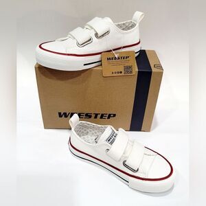 NWT Weestep Toddler Adjustable Velcro Double Strap White Canvas Sneakers, Sz 10